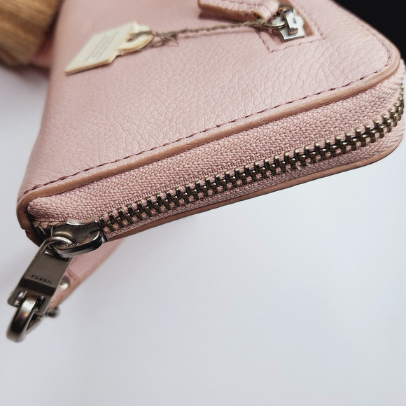 Fossil Emma Large Zip Clutch Burnished Lilac Pink Wristlet Leather Wallet RFID - Picture 15 of 15